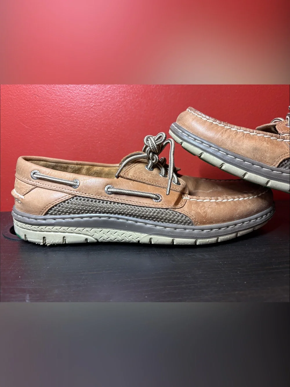 Sperry Brown Leather Moc-Toe Boat Shoes with Contrast Laces